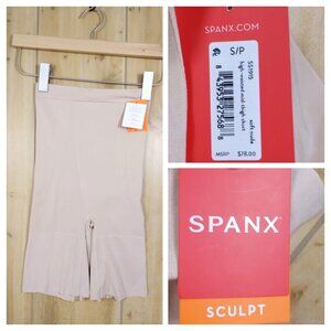 NWT SPANX SCULPT ONCORE High Waisted Mid-Thigh Shaping Short S Soft Nude $78